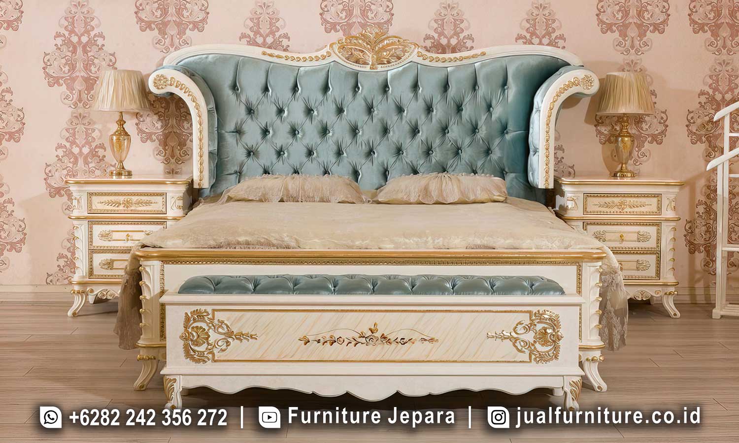 Set Kamar Tidur Mewah Eksklusif Klasik Eropa Soft Blue Ck-078