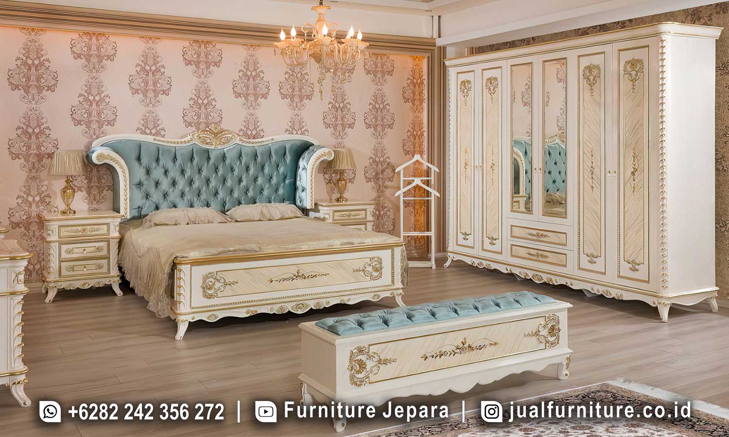 Set Kamar Tidur Mewah Eksklusif Klasik Eropa Soft Blue Ck-078