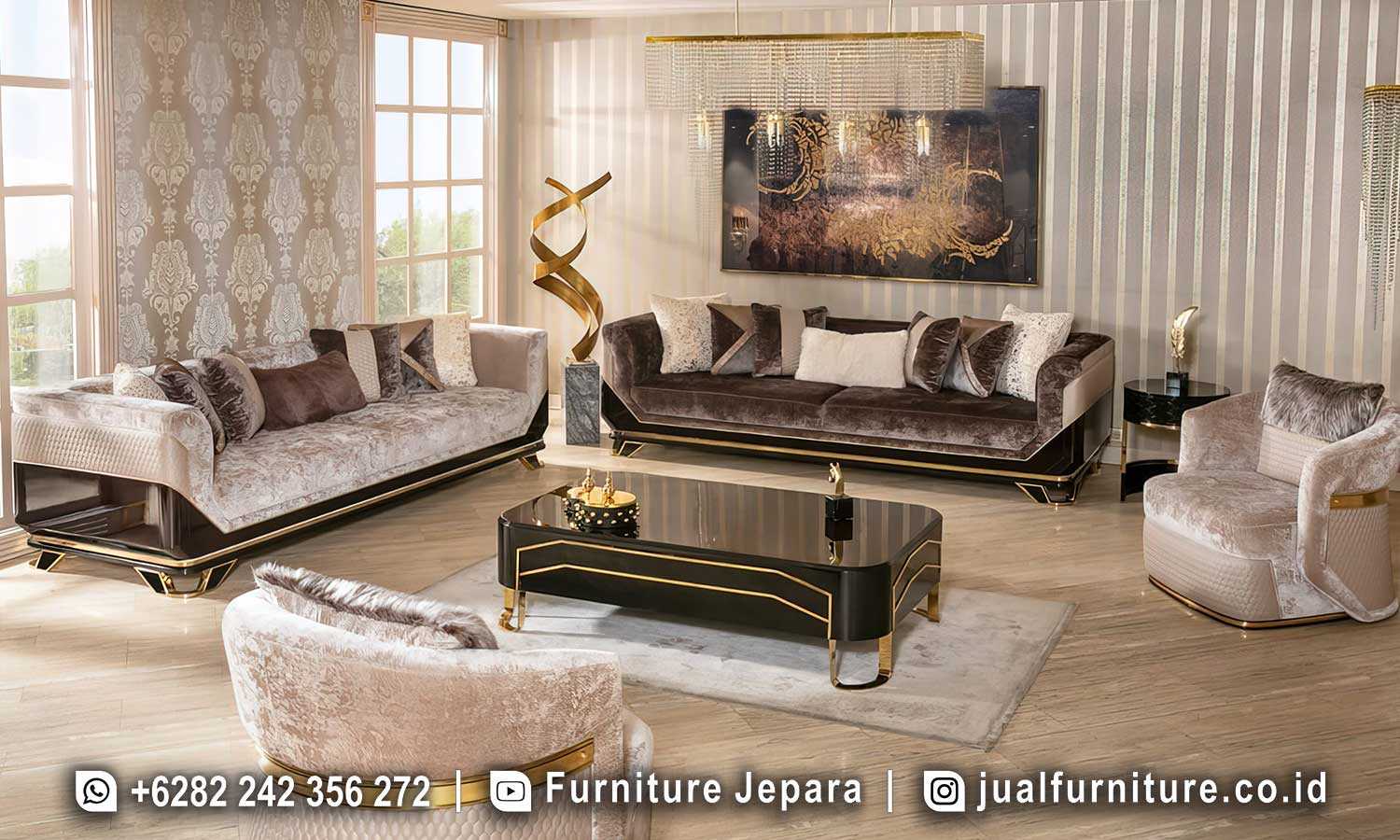 Set Kursi Tamu Luxury Mewah Aksen Gold Ck-083