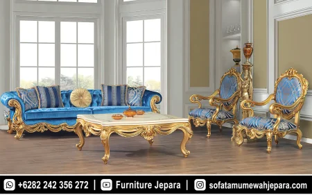 Set Sofa Tamu Mewah Ukiran Klasik Royal Blue
