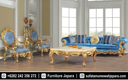 Set Sofa Tamu Mewah Ukiran Klasik Royal Blue