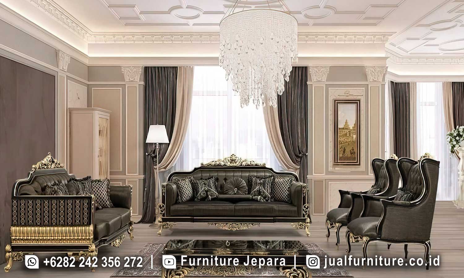 Sofa Ruang Tamu Klasik Mewah Warna Charcoal Ck-071
