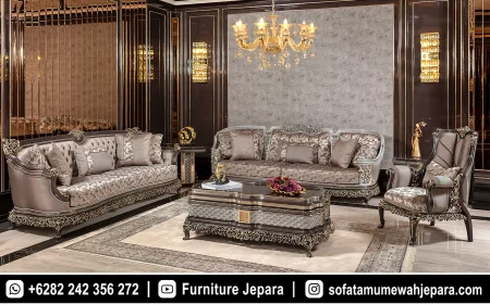 Sofa Ruang Tamu Mewah Elegan Kombinasi Moka Gold
