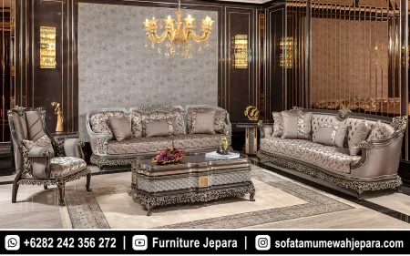 Sofa Ruang Tamu Mewah Elegan Kombinasi Moka Gold