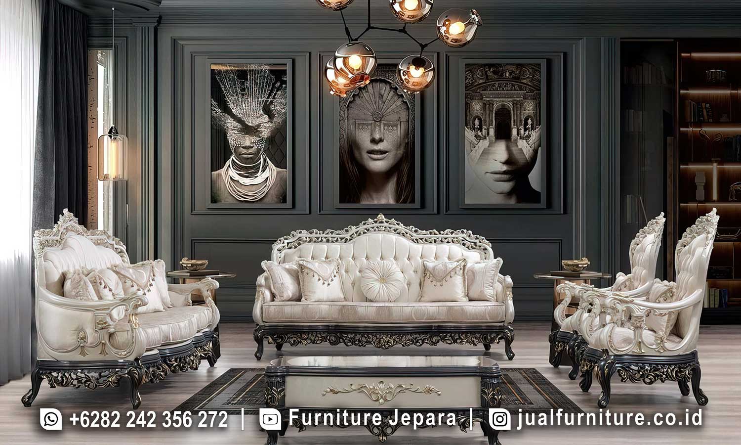 Sofa Ruang Tamu Mewah Klasik Monokrom Elegant Ck-069