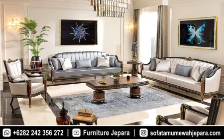 Sofa Ruang Tamu Modern Mewah Kombinasi Abu Silver
