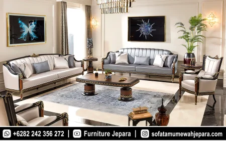 Sofa Ruang Tamu Modern Mewah Kombinasi Abu Silver