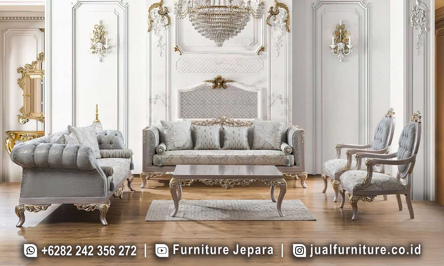 Sofa Ruang Tamu Neoklasik Mewah Ukiran Champagne Ck-070