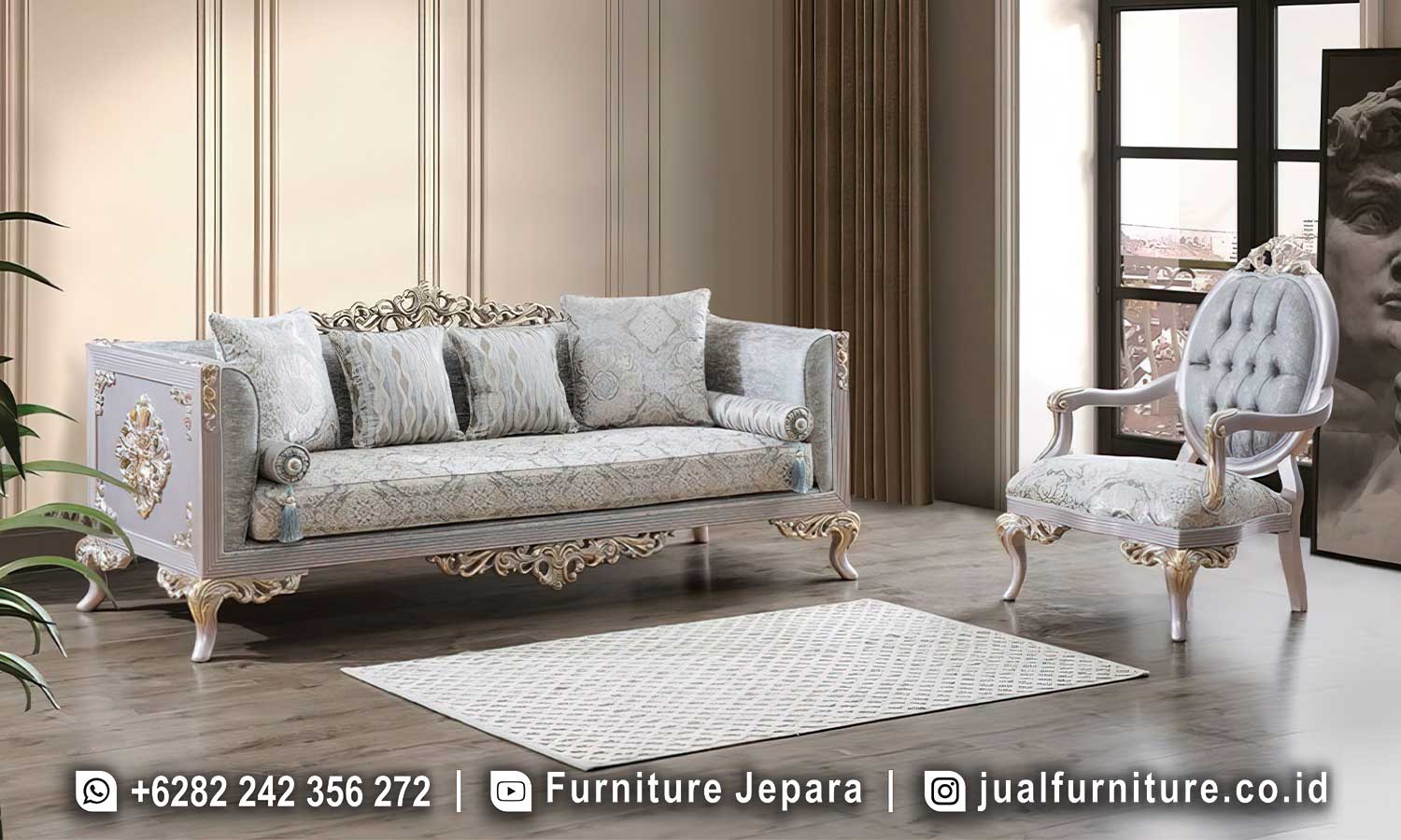 Sofa Ruang Tamu Neoklasik Mewah Ukiran Champagne Ck-070