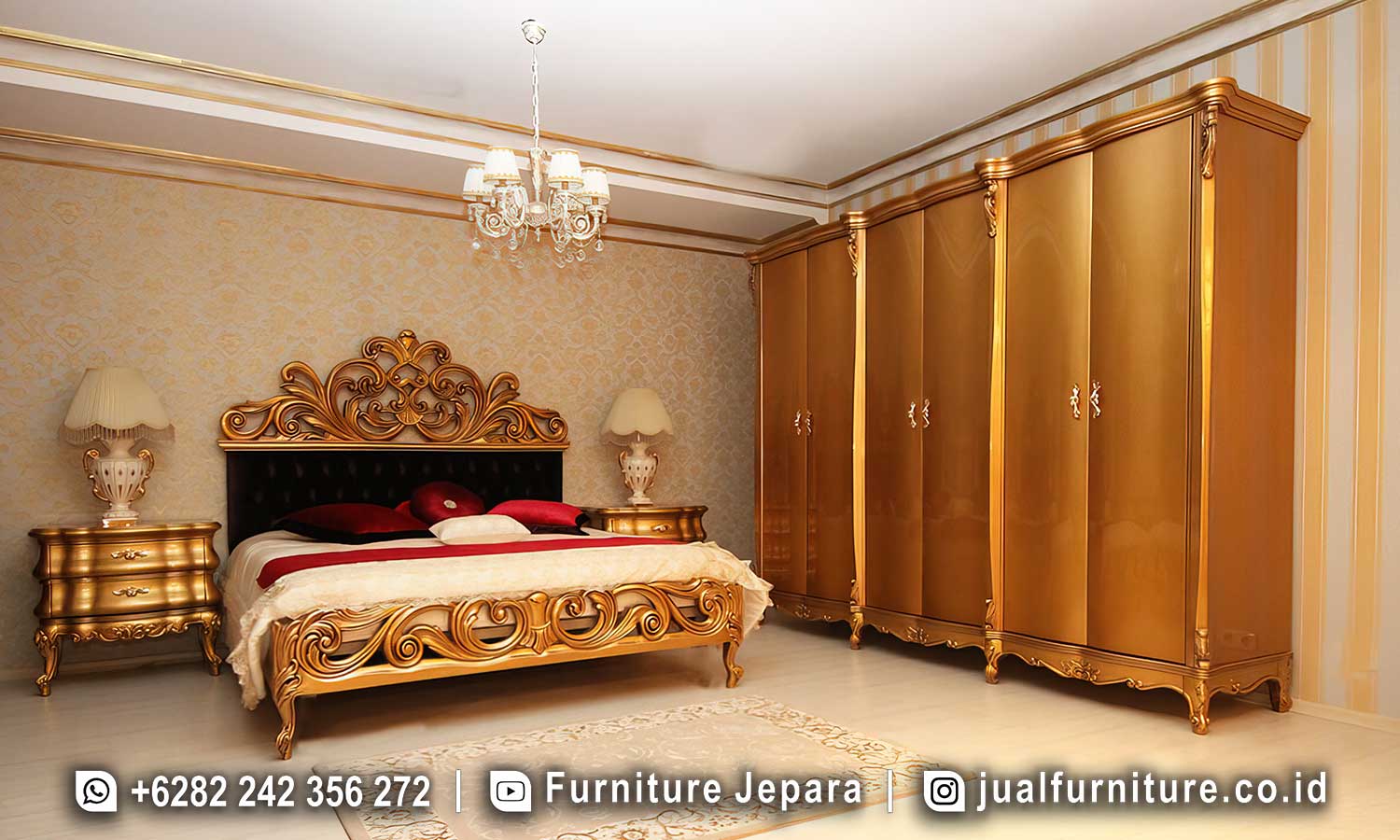 Tempat Tidur Jati Ukiran Emas Mewah Jepara Ck-080