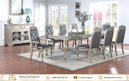 Harga Set Meja Makan Mewah Ukir Klasik Silver Champagne