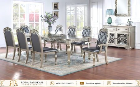 Harga Set Meja Makan Mewah Ukir Klasik Silver Champagne