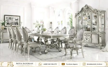 Harga Set Meja Makan Ukir Mewah Warna Silver Pearl