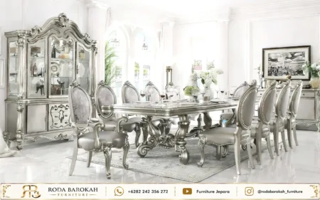 Harga Set Meja Makan Ukir Mewah Warna Silver Pearl