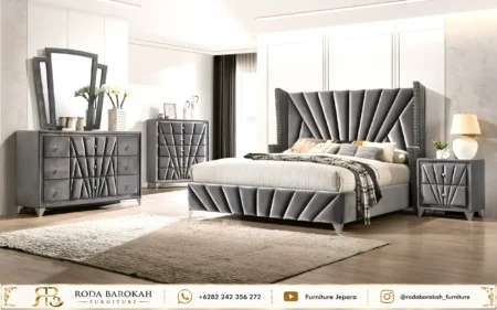 Harga Set Tempat Tidur Minimalis Mewah Beludru Grey Full Set