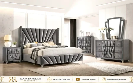 Harga Set Tempat Tidur Minimalis Mewah Beludru Grey Full Set