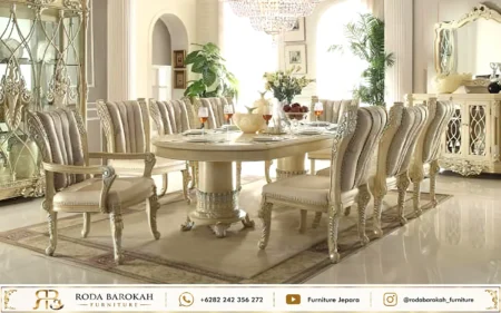 Jual Meja Makan Oval Mewah 10 Kursi Klasik Full Set
