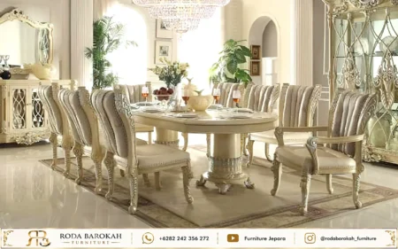 Jual Meja Makan Oval Mewah 10 Kursi Klasik Full Set
