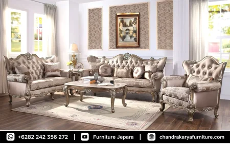 Jual Set Sofa Tamu Mewah Finishing Duco Champagne Gold