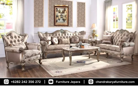 Jual Set Sofa Tamu Mewah Finishing Duco Champagne Gold