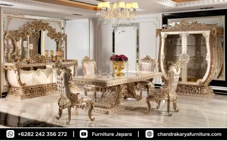 Meja Makan Mewah Model Eropa Klasik Ukir Kayu Jati Jepara