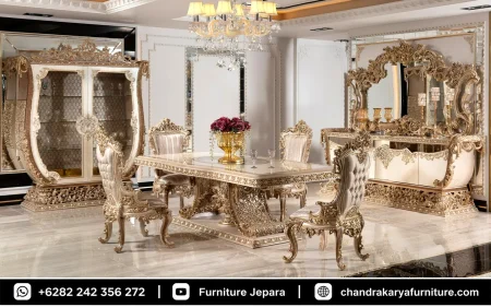 Meja Makan Mewah Model Eropa Klasik Ukir Kayu Jati Jepara