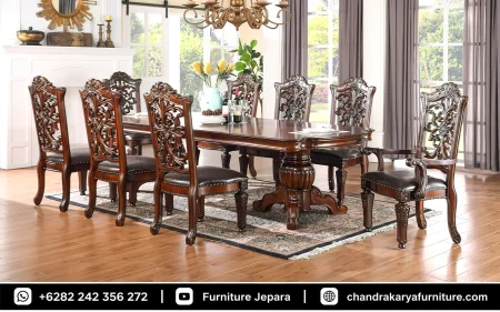 Model Meja Makan Klasik Ukiran Flora Jepara Kayu Jati Mewah