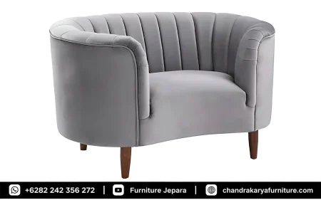 Rekomendasi Sofa Tamu Minimalis Mid Century Bludru Grey Modern