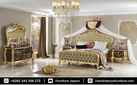 Set Kamar Tidur Mewah Ukir Klasik Full Gold Leaf
