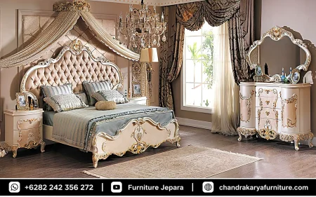 Set Kamar Tidur Mewah Ukir Royal Italian Canopy Pearl Ivory