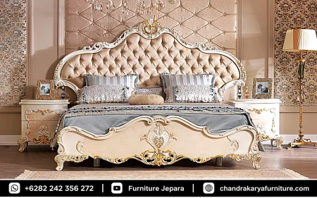 Set Kamar Tidur Mewah Ukir Royal Italian Canopy Pearl Ivory