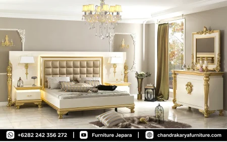 Set Kamar Tidur Modern Klasik Putih Emas Elegan