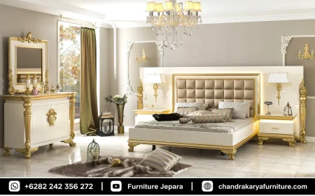 Set Kamar Tidur Modern Klasik Putih Emas Elegan