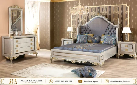 Set Kamar Tidur Ukir Mewah Gaya Neoclassical Pearl Grey