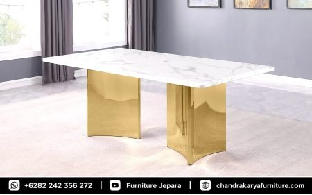 Set Kursi Makan Mewah Modern Marmer Carrera Kaki Stainless