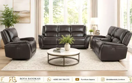 Set Kursi Tamu Kulit Modern Gaya Executive Suite Premium