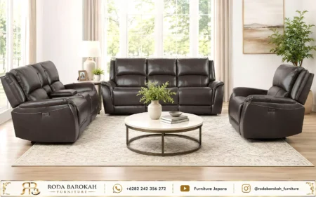 Set Kursi Tamu Kulit Modern Gaya Executive Suite Premium