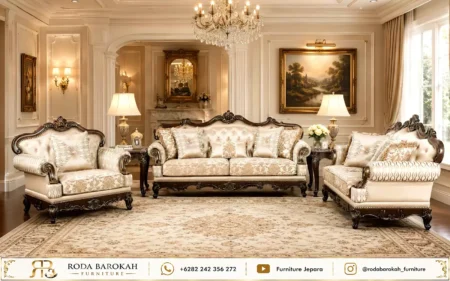 Set Kursi Tamu Mewah Dark Walnut Style Victorian Dark Brown