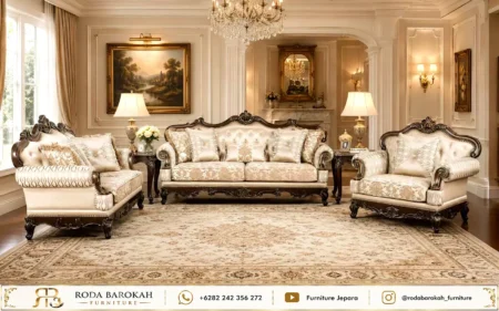 Set Kursi Tamu Mewah Dark Walnut Style Victorian Dark Brown