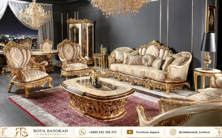 Set Kursi Tamu Mewah Super Sultan Ukiran Kerawang Gold