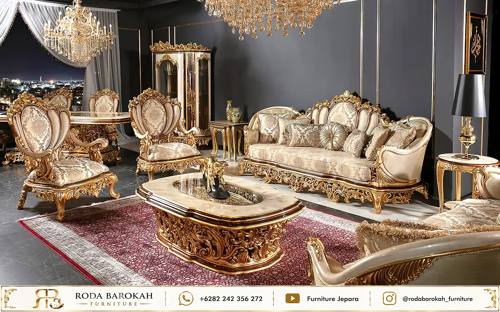 Set Kursi Tamu Mewah Super Sultan Ukiran Kerawang Gold