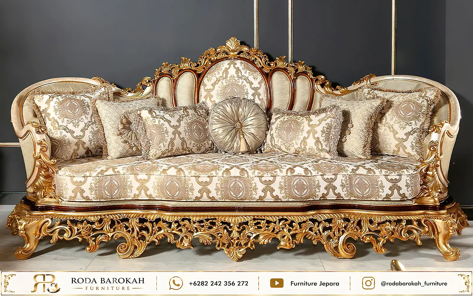 Set Kursi Tamu Mewah Super Sultan Ukiran Kerawang Gold