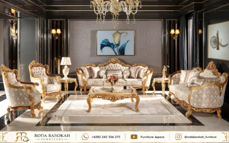 Set Kursi Tamu Ukir Mewah Jepara Prada Emas Luxury Edition