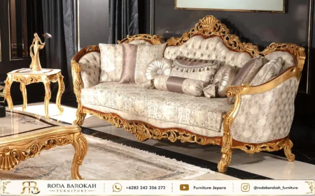 Set Kursi Tamu Ukir Mewah Jepara Prada Emas Luxury Edition