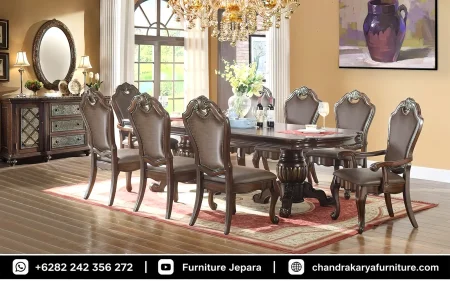 Set Meja Makan Jati Jepara Klasik Luxury Ruang Makan Luas