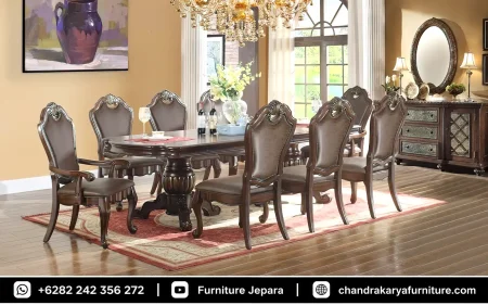 Set Meja Makan Jati Jepara Klasik Luxury Ruang Makan Luas