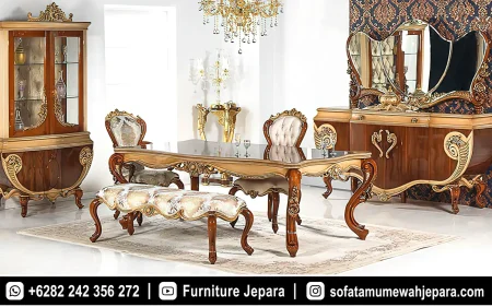 Set Meja Makan Klasik Mewah Luxury Style Bench