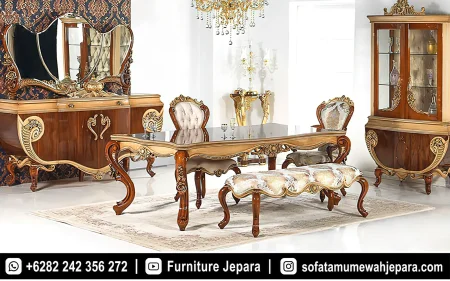 Set Meja Makan Klasik Mewah Luxury Style Bench
