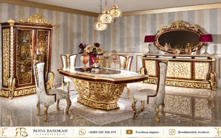 Set Meja Makan Klasik Mewah Royal Venetian Baroque Gold Leaf