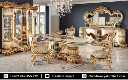 Set Meja Makan Mewah Estetik Ukir Emerald Zamrud